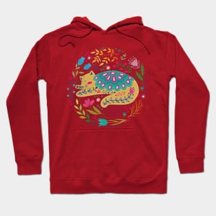 colorful illustration with beautiful cat and flowers #6 Hoodie